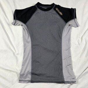 Rip Curl Rash Guard Womens Large Black Gray Surf Top Short Sleeve UPF 50+